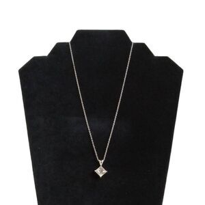 SHA Jewelry Square Rhinestone Pendant Lightweight Silver Toned Fashion Necklace